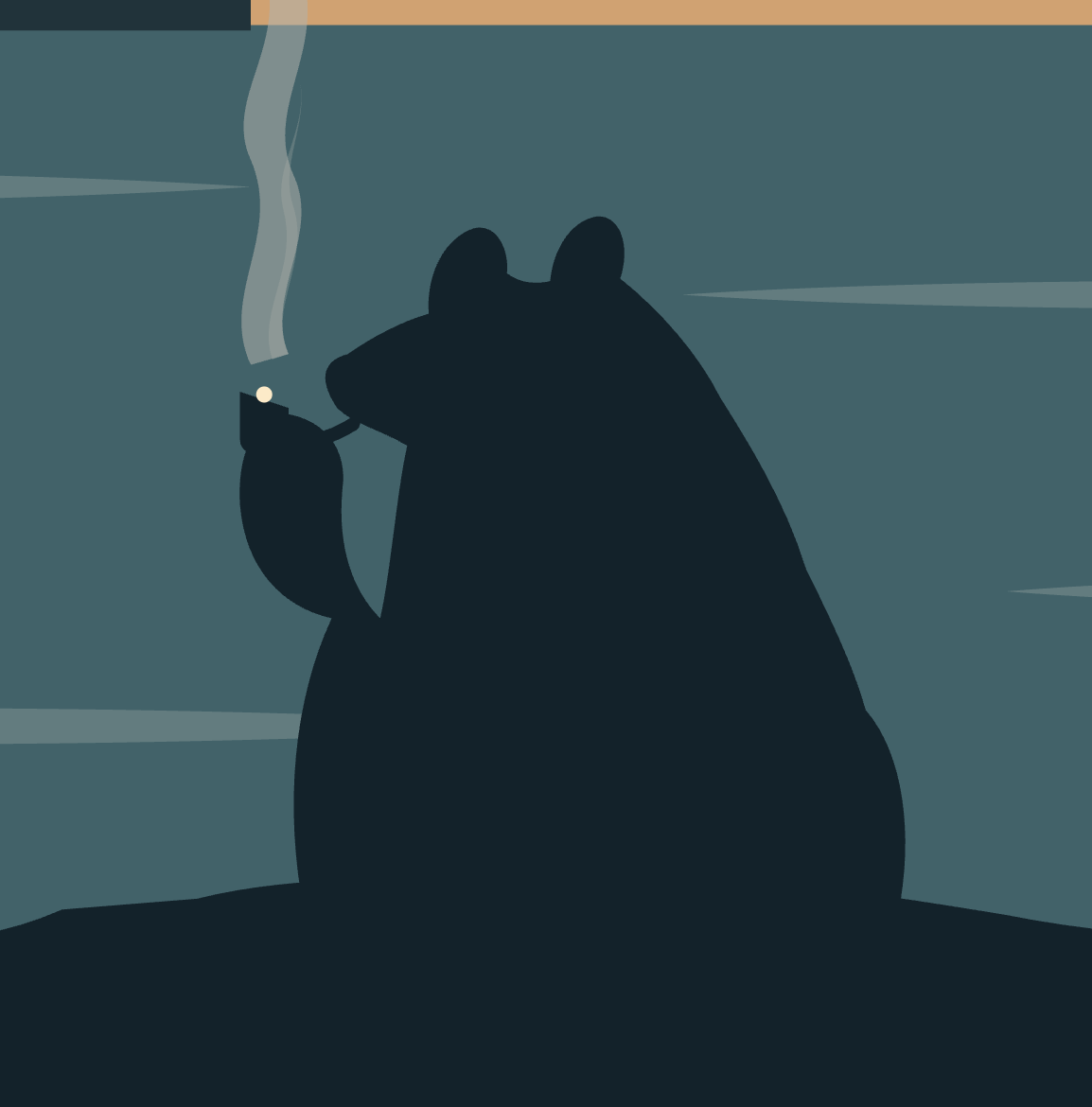 A blob of a bear smoking what seems to be a pipe