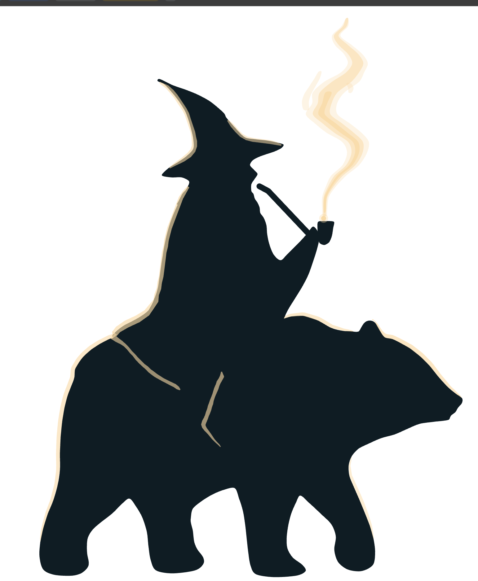 A wizard smoking a pipe riding on a familiar bear